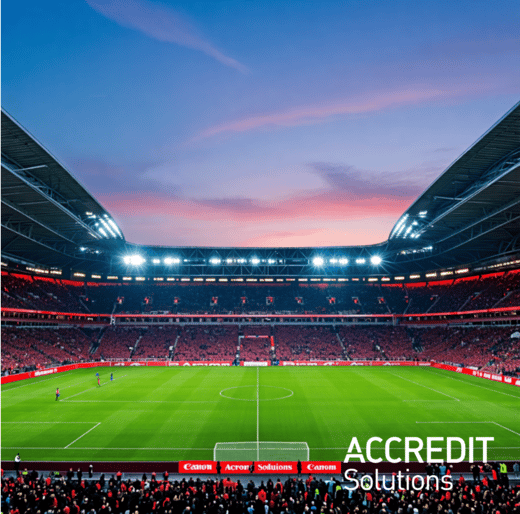 Football pitch with a crowd on the stands.